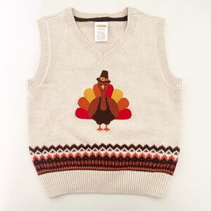 Gymboree Turkey Thanksgiving Knit Sweater Vest Cream Brown 18-24M
